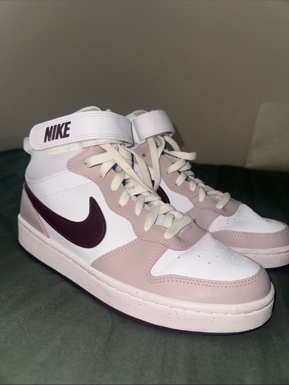 Nike Women’s Mid-Top Sneakers in White, Light Pink and Burgundy
